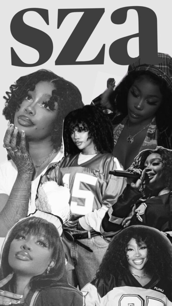 SZA Aesthetic Collage Wallpaper – Black & White R&B Art - Image 2