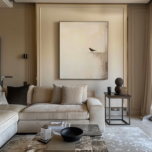 Home Decor Neutral Beige Home Decor Bird Abstract Painting