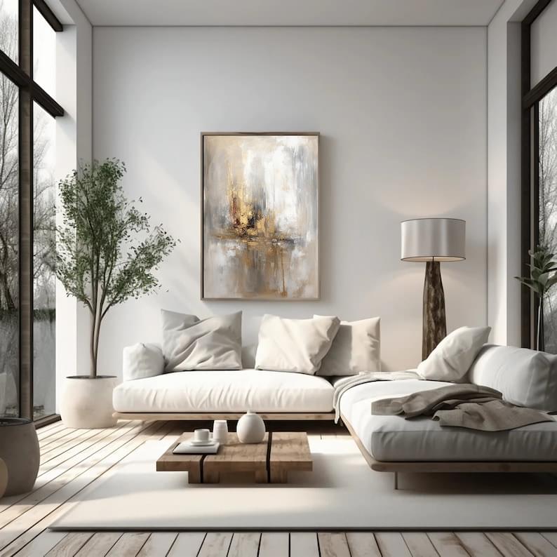 Golden Leaf with Acrylic Color on Canvas 002 - Image 3