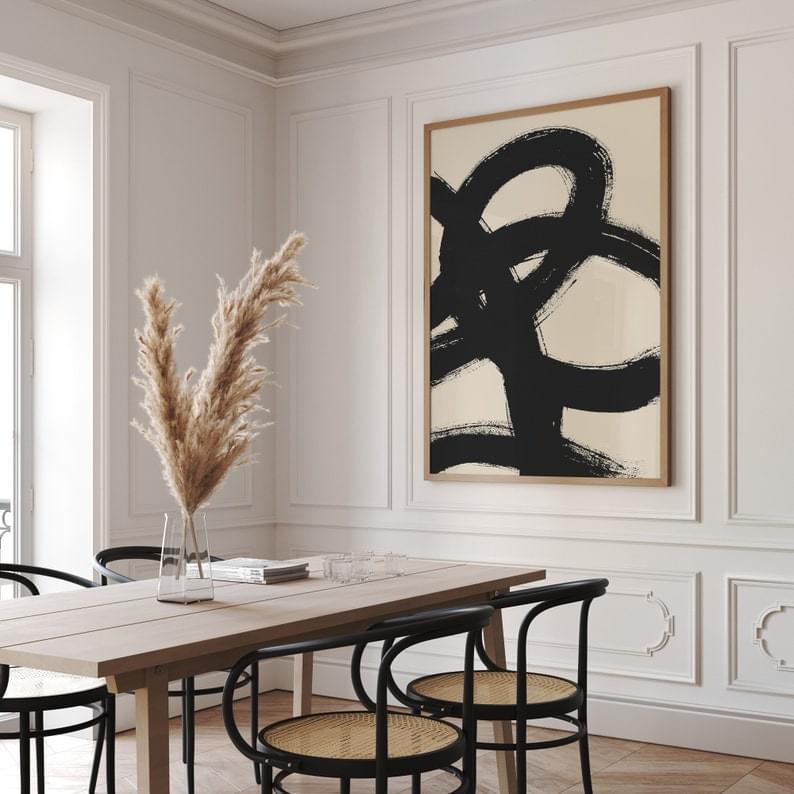 wabi sabi Poster, Abstract Art, Minimalist Decor, Large Living Room Decor, Spring Prints, Black brush - Image 3