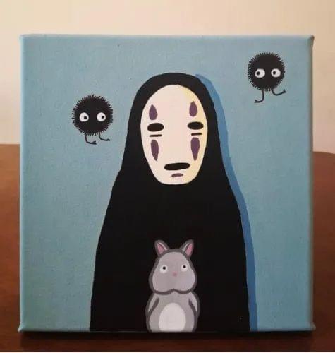 No Face Spirited Away Acrylic Painting – Studio Ghibli Aesthetic Wall Art on Canvas – Anime Decor in Blue & Black - Image 2