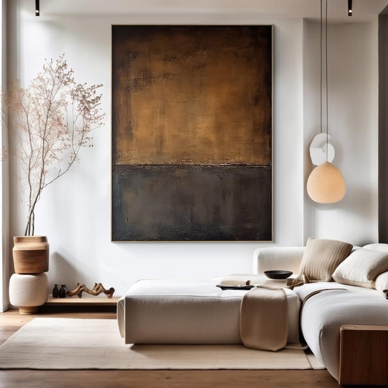 Large Wall Art Abstract Black Brown Oil Painting,Wabi Sabi Wall Art,Brown Abstract Painting Canvas,Neutral Texture Wall Art,Home Decor Art - Image 2