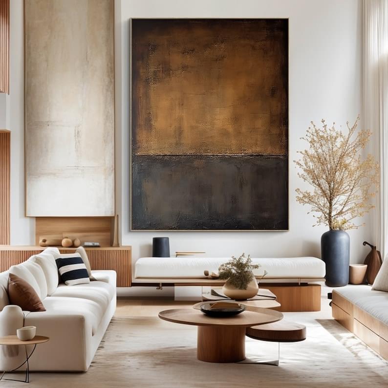 Large Wall Art Abstract Black Brown Oil Painting,Wabi Sabi Wall Art,Brown Abstract Painting Canvas,Neutral Texture Wall Art,Home Decor Art - Image 9