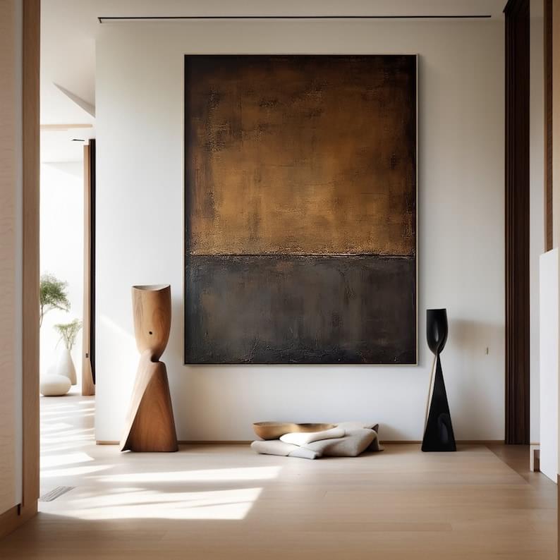Large Wall Art Abstract Black Brown Oil Painting,Wabi Sabi Wall Art,Brown Abstract Painting Canvas,Neutral Texture Wall Art,Home Decor Art - Image 8