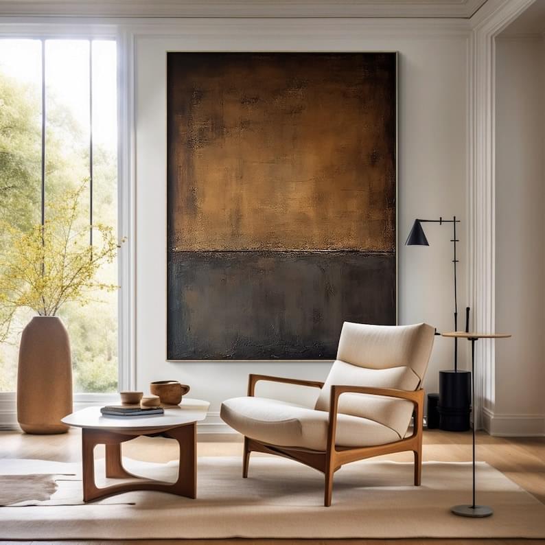 Large Wall Art Abstract Black Brown Oil Painting,Wabi Sabi Wall Art,Brown Abstract Painting Canvas,Neutral Texture Wall Art,Home Decor Art - Image 6