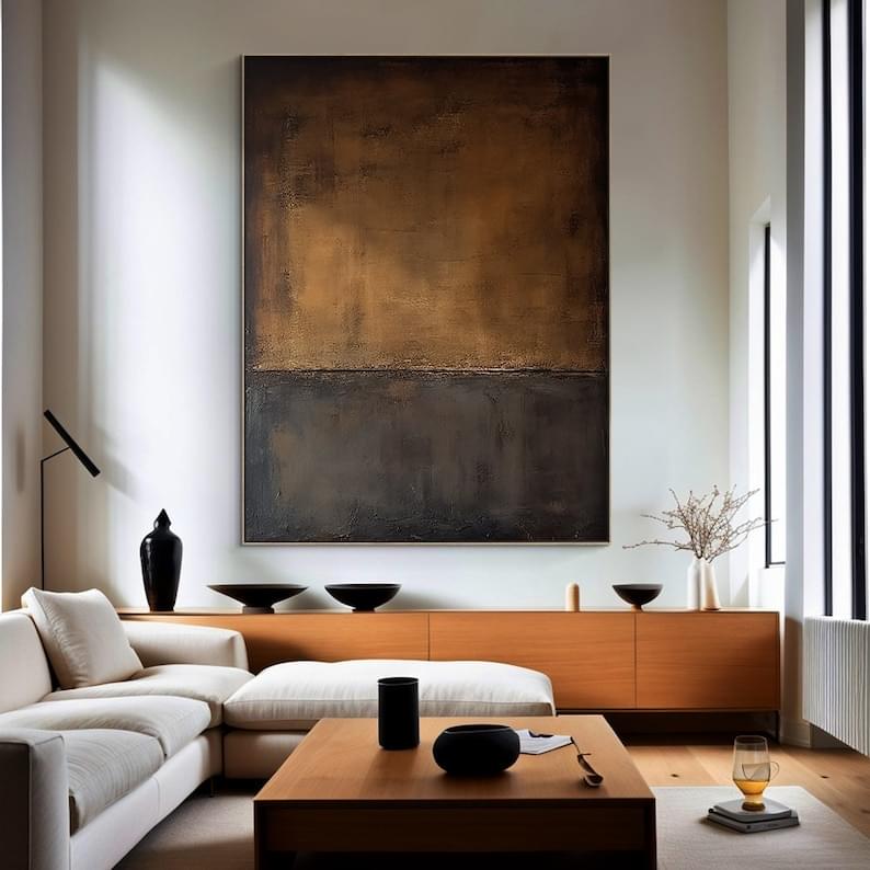 Large Wall Art Abstract Black Brown Oil Painting,Wabi Sabi Wall Art,Brown Abstract Painting Canvas,Neutral Texture Wall Art,Home Decor Art - Image 5