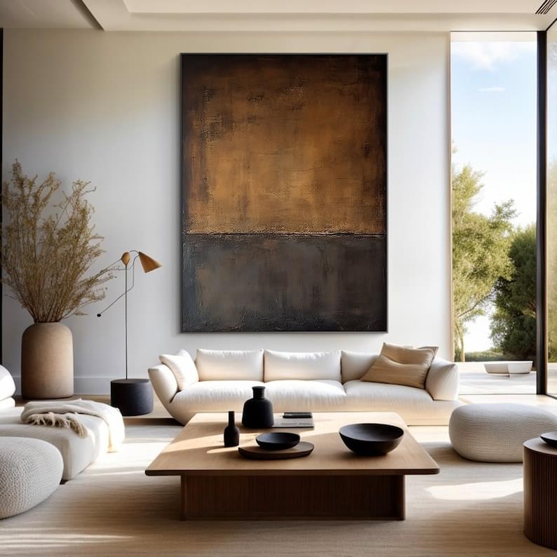 Large Wall Art Abstract Black Brown Oil Painting,Wabi Sabi Wall Art,Brown Abstract Painting Canvas,Neutral Texture Wall Art,Home Decor Art