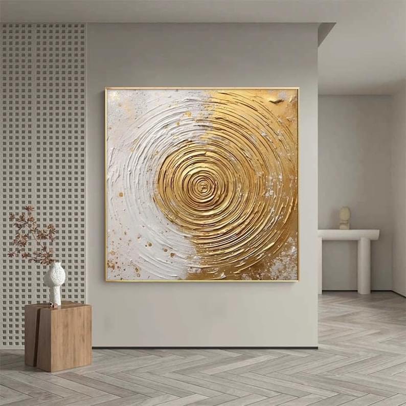 Large Gold and White Textured Wall Art Gold Abstract Painting Gold 3D Textured Painting Gold Leaf Painting Modern Abstract Wall Art - Image 3