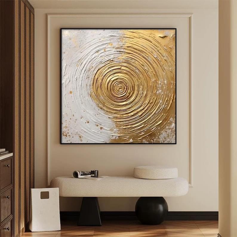 Large Gold and White Textured Wall Art Gold Abstract Painting Gold 3D Textured Painting Gold Leaf Painting Modern Abstract Wall Art - Image 7