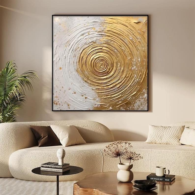 Large Gold and White Textured Wall Art Gold Abstract Painting Gold 3D Textured Painting Gold Leaf Painting Modern Abstract Wall Art
